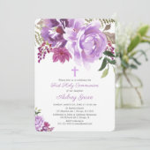Lila Lavendel-Blütenmädchen erster heiliger Kommun Einladung (Stehend Vorderseite)