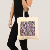 Lila-Lavendel-Botanik-Blumenmuster Tragetasche (Vorderseite (Produkt))
