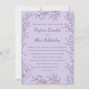 Lila Lavendel Botanische Linie Hochzeit Einladung