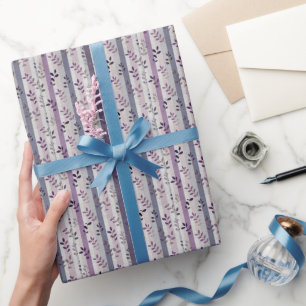Lila Lavendel Botanischer Streifen Geburtstags-Hoc Geschenkpapier