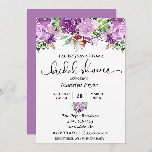 Lila Lavendel-Brautparty Einladung (Vorne/Hinten)