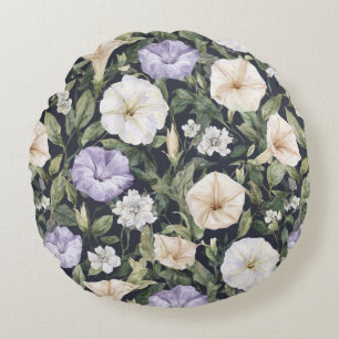 Lila Lavendel Creme Petunia Blumen   Rundes Kissen