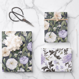 Lila Lavendel Creme Rosa Blumen Geburtstag Geschenkpapier Set