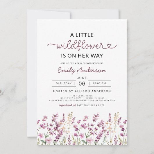 Lila Lavendel eine kleine Wildblume Kinderdusche Einladung (Vorderseite)