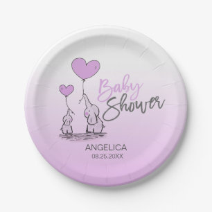 Lila Lavendel-Elefant-Geschlechts-Baby-Dusche Pappteller