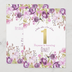 Lila Lavendel Flieder Floral Modern 1. Geburtstag Einladung