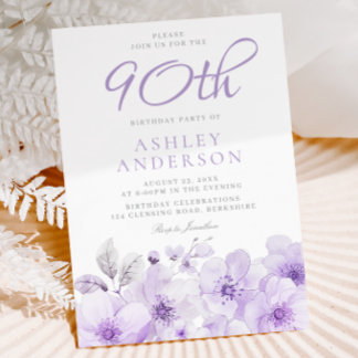Lila Lavendel Floral Aquarell 90. Geburtstag Einladung