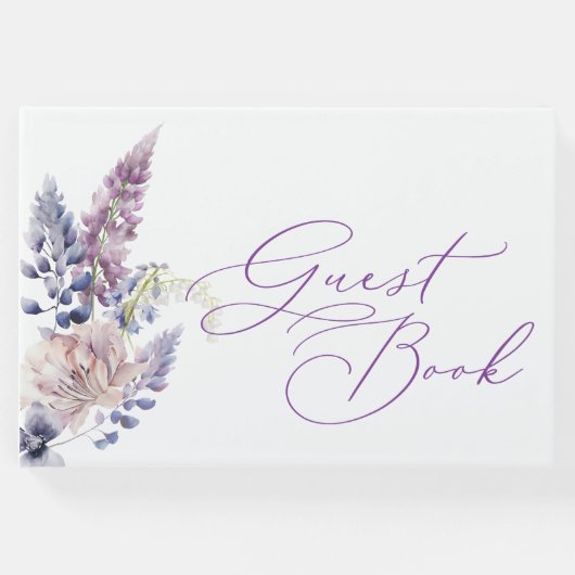 Lila + Lavendel Floral Guest Book Gästebuch (Vorderseite)