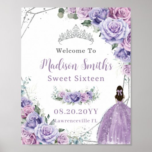 Lila Lavendel Floral Prinzessin Sweet 16 Geburtsta Poster (Vorne)