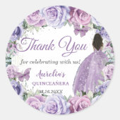 Lila Lavendel Floral Quinceñera Brown Princess Runder Aufkleber (Vorderseite)