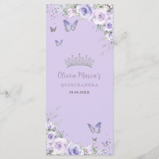 Lila Lavendel-Floral-Schmetterlinge Slim Menu Menükarte (Rückseite)