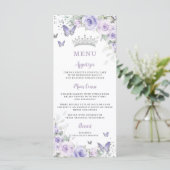 Lila Lavendel-Floral-Schmetterlinge Slim Menu Menükarte (Stehend Vorderseite)