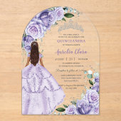 Lila Lavendel Floral Silber Quinceañera Sweet 16 Acryleinladungen (Vorderseite)