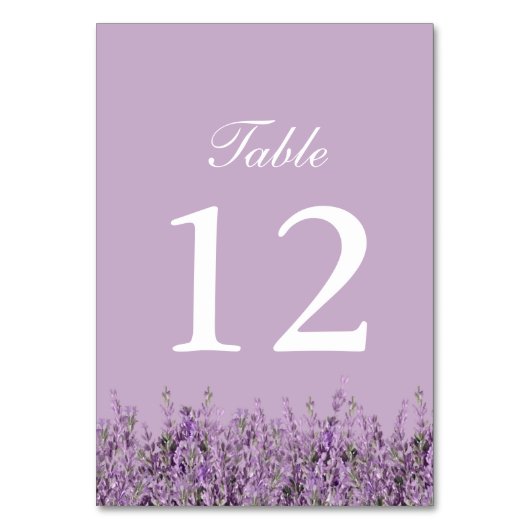 Lila Lavendel Floral Wedding Tischnummern (Vorderseite)