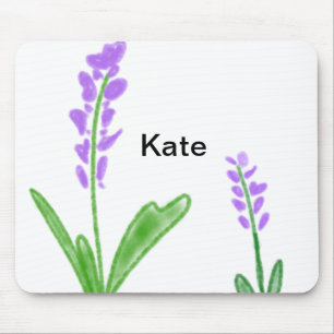 Lila Lavendel florale Aquarellfarbe Name cu Mousepad