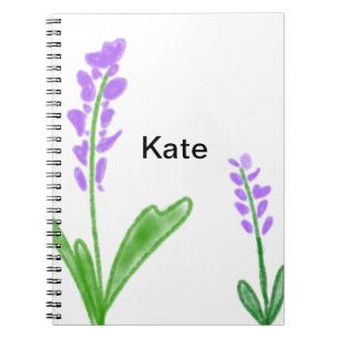 Lila Lavendel florale Aquarellfarbe Name cu Notizblock