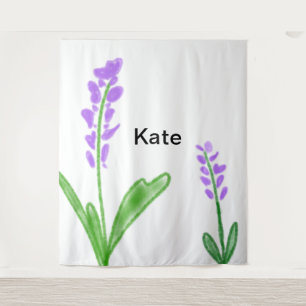 Lila Lavendel florale Aquarellfarbe Name cu Wandteppich