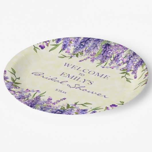 Lila Lavendel florgelbes Brautparty Pappteller (Schrägansicht)