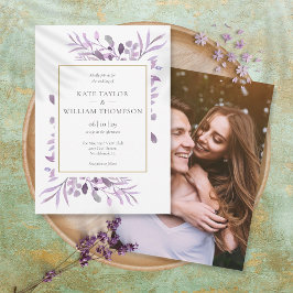 Lila Lavendel Foliage Gold Foto Hochzeit Einladung
