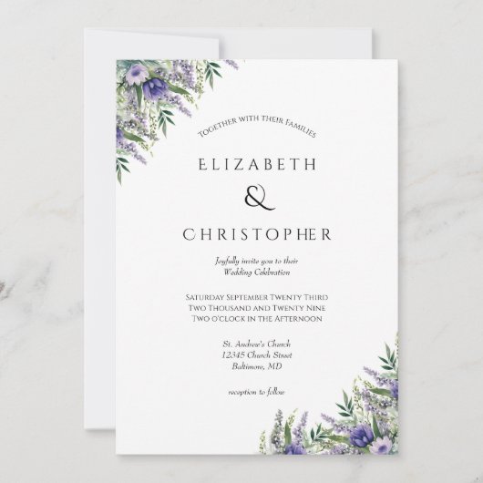 Lila Lavendel Formal Moderne Hochzeit Einladung (Vorderseite)