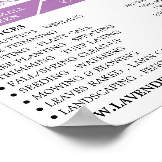 Lila Lavendel, Gartenservice, Gartenbauer Poster (Ecke)