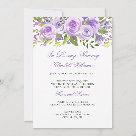Lila Lavendel-Gedenkservice für die Rose Einladung (Vorderseite)