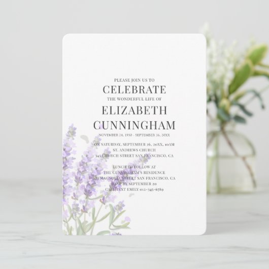 Lila Lavendel-Gedenkstätte Einladung (Stehend Vorderseite)