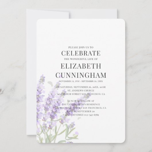 Lila Lavendel-Gedenkstätte Einladung (Vorderseite)