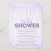 Lila Lavendel Glitzer Kinderdusche Einladung (Vorne/Hinten)
