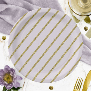 Lila Lavendel Gold Glitter Streifenmuster Pappteller