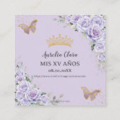 Lila Lavendel-Goldquinceñera QR-Code Begleitkarte (Rückseite)