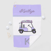 Lila Lavendel-Golfwagen-Monogramm-Name Golfhandtuch (Insitu)