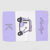 Lila Lavendel-Golfwagen-Monogramm-Name Golfhandtuch (Horizontal)