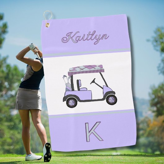 Lila Lavendel-Golfwagen-Monogramm-Name Golfhandtuch