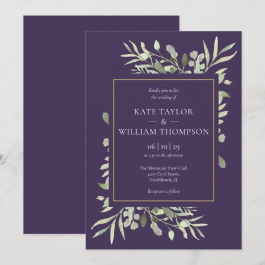 Lila Lavendel Grüne Einladung (Vorne/Hinten)