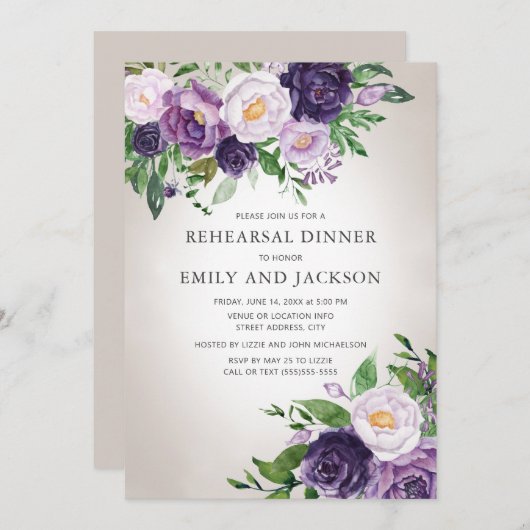 Lila Lavendel Grüne Grau Probe Abendessen Einladung (Vorne/Hinten)