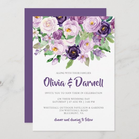 Lila Lavendel-Hochzeit Einladung (Vorne/Hinten)