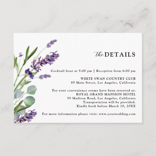 Lila Lavendel-Hochzeitsstimmung in der Rustik Begleitkarte (Vorderseite)