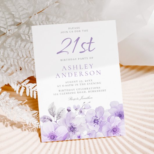 Lila Lavendel Hübsche Frauen 21. Geburtstag Party Einladung