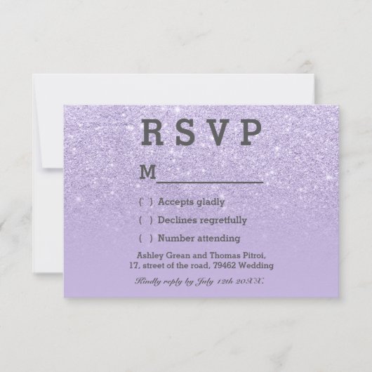 Lila Lavendel Imitate Glitzer ombre UAWG RSVP Karte (Vorderseite)