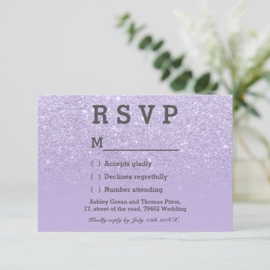 Lila Lavendel Imitate Glitzer ombre UAWG RSVP Karte (Stehend Vorderseite)