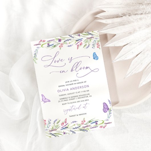Lila Lavendel-Liebe im Bloom-Brautparty Einladung