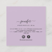 Lila Lavendel-Makeup-Monogramm-Logo Quadratische Visitenkarte (Rückseite)