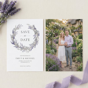 Lila Lavendel mit Foto Elegante Hochzeit Save The Date