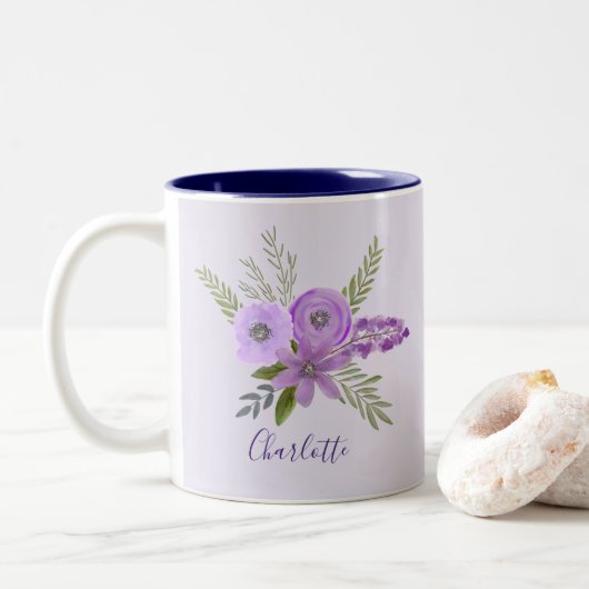 Lila Lavendel mit individueller Floral Zweifarbige Tasse (Mit Donut)
