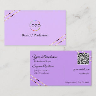 Lila Lavendel mit Rose Gold Linien Logo QR Code Visitenkarte