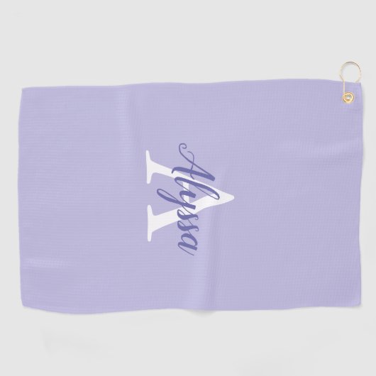 Lila Lavendel Monogram Script Golfhandtuch (Horizontal)
