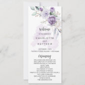 Lila Lavendel-Pfingstrosen-Floral-Hochzeitsprogram Einladung (Vorderseite)