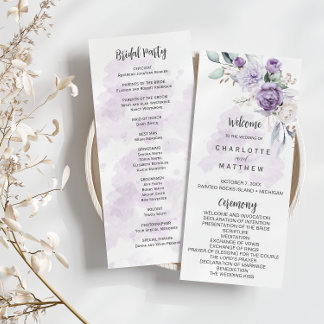 Lila Lavendel-Pfingstrosen-Floral-Hochzeitsprogram Einladung