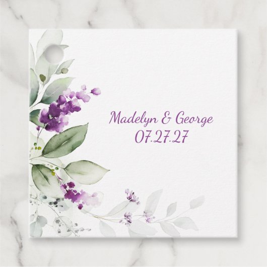 Lila Lavendel Pflanze Blassgrüne Blätter Hochzeit Geschenkanhänger (Vorderseite)